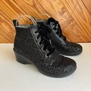 Alegria Eliza Delicut Floral Black Leather Ankle Boot